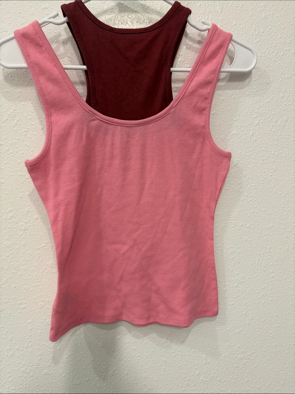 Pink Ribbed Tank with Burgundy Layering - Picture 3 of 5